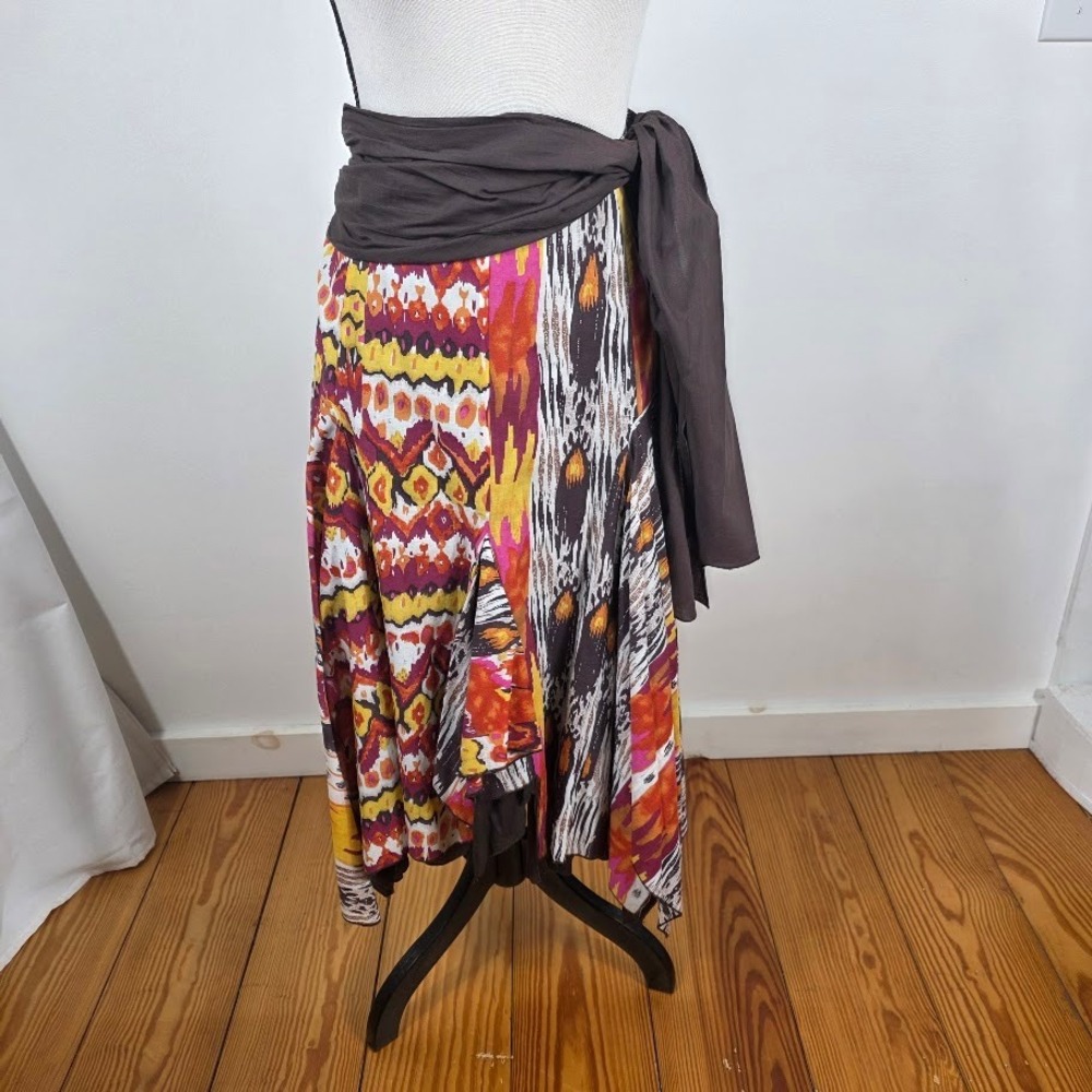 KENAR‎ Bohemian Patchwork Print 100% Cotton Boho ChicSkirt Size 12